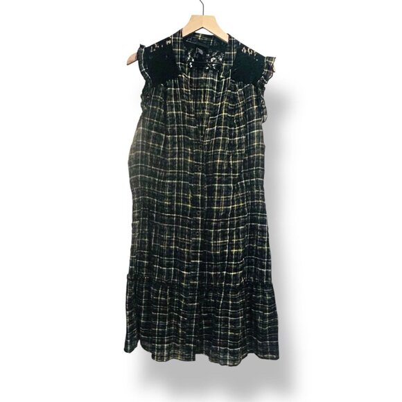 Torrid Plaid Button Front Dress Size 18 Black Yellow Lace Ruffle Smocked Waist - Picture 15 of 15